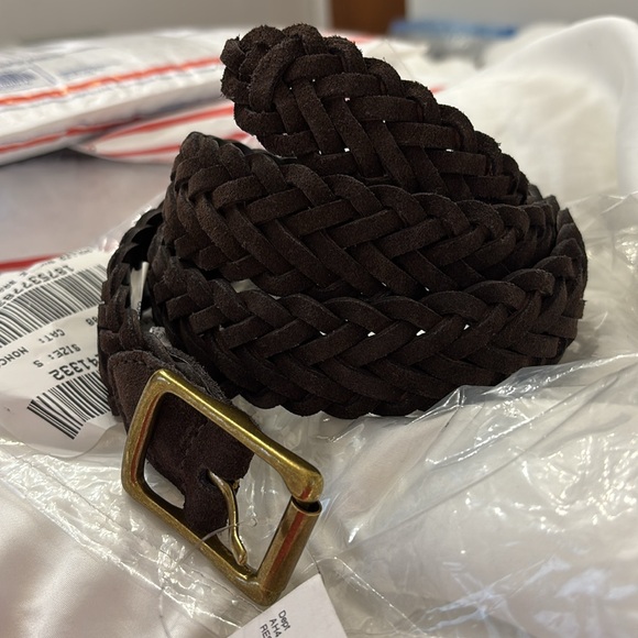 NWT Mens Italian braided-suede roller-buckle belt in Rich Espresso Suede - Picture 3 of 4